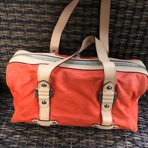 L.A.M.B Orange & Tan Satchel 14”x9”silver hardware
